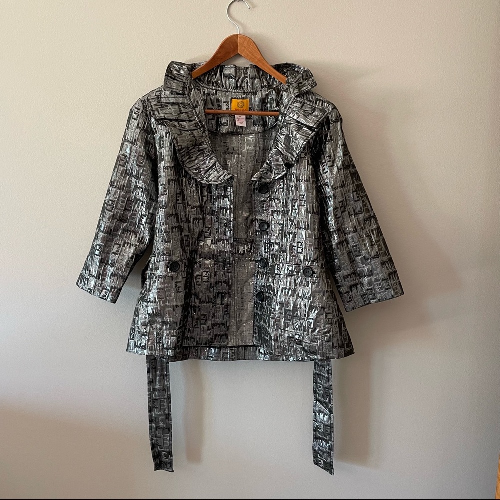 Ruby Rd Metallic Ruffle Collar Jacket 8 Petite - Picture 2 of 10